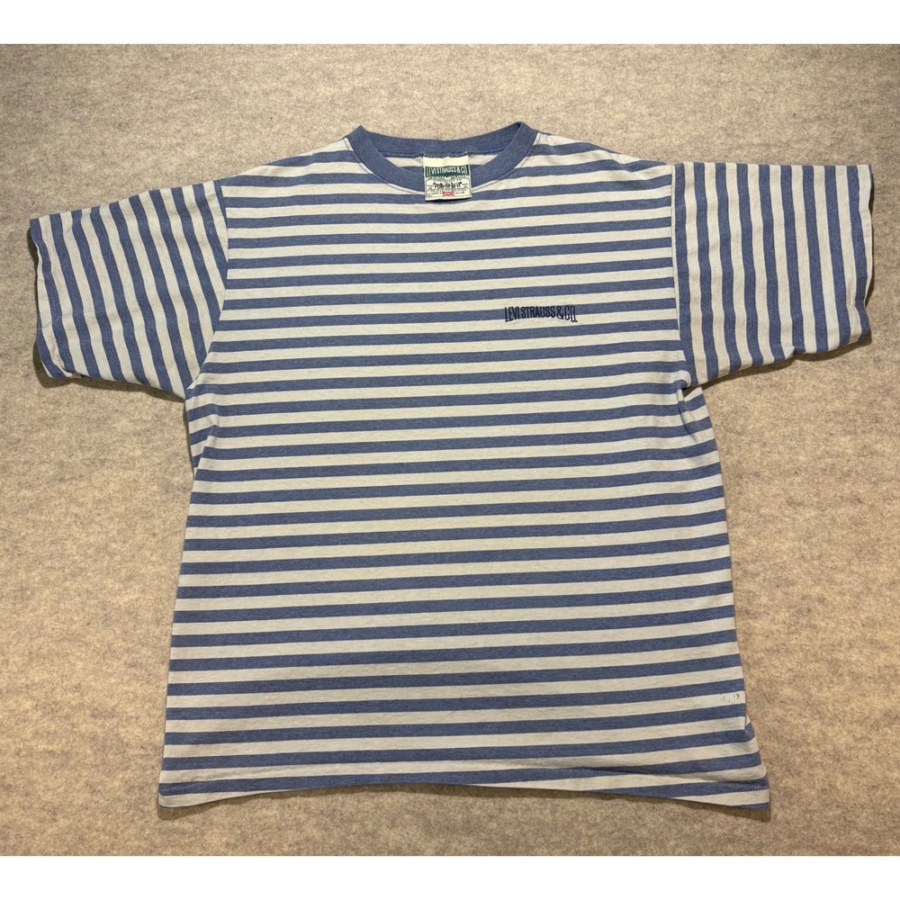 Vintage Levis Strauss & Co Striped T-Shirt Mens Large Blue White Made in USA